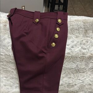 WHBM Stylish Burgundy Pants with Gold Buttons